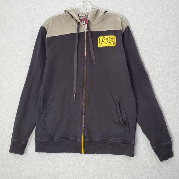 VINTAGE Tribal Gear Men Sweatshirt Large Black Hoodie Logo Embroidered Full Zip - Picture 1 of 13